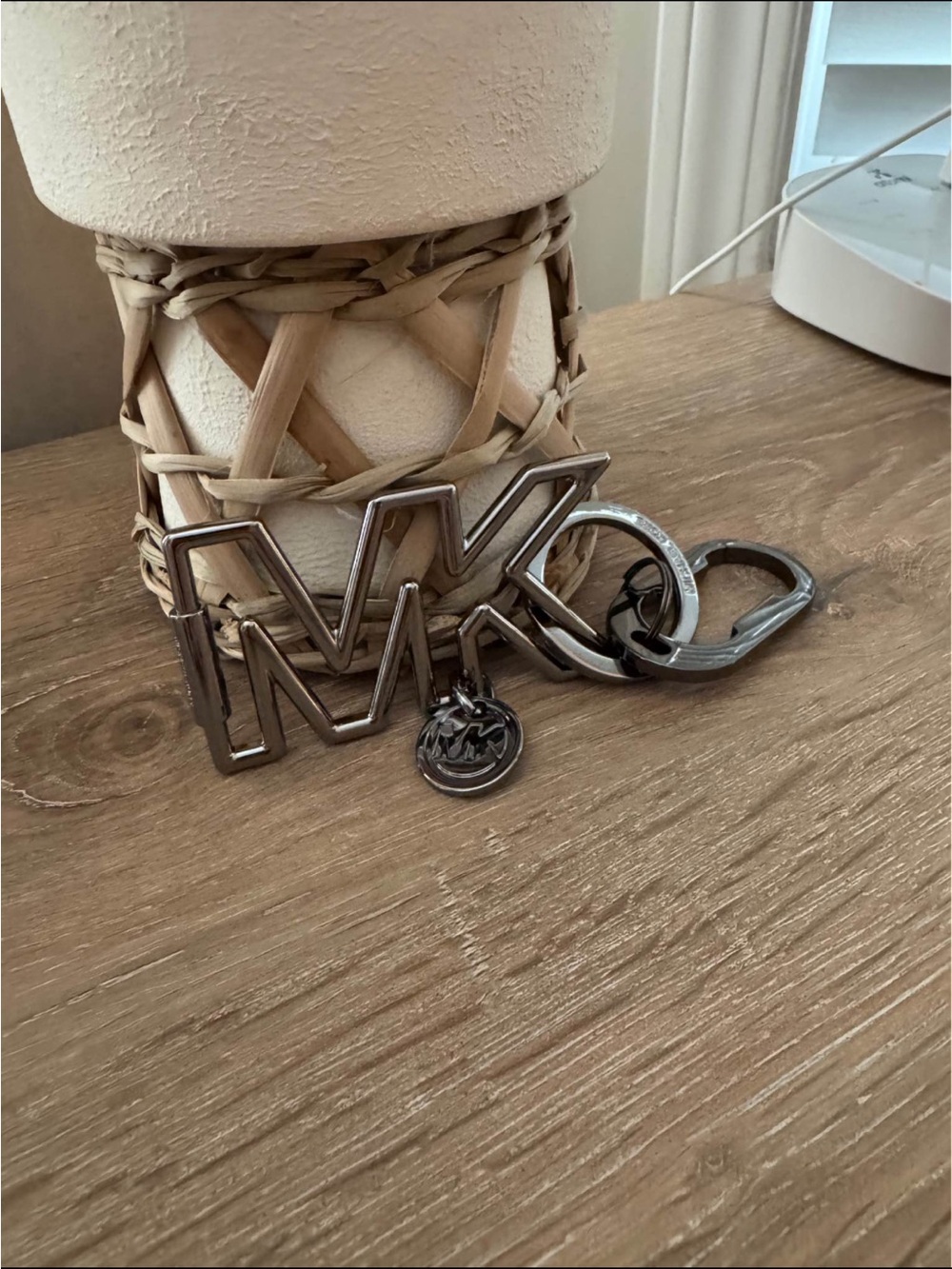 Michael Kors Gunmetal MK Logo Keychain